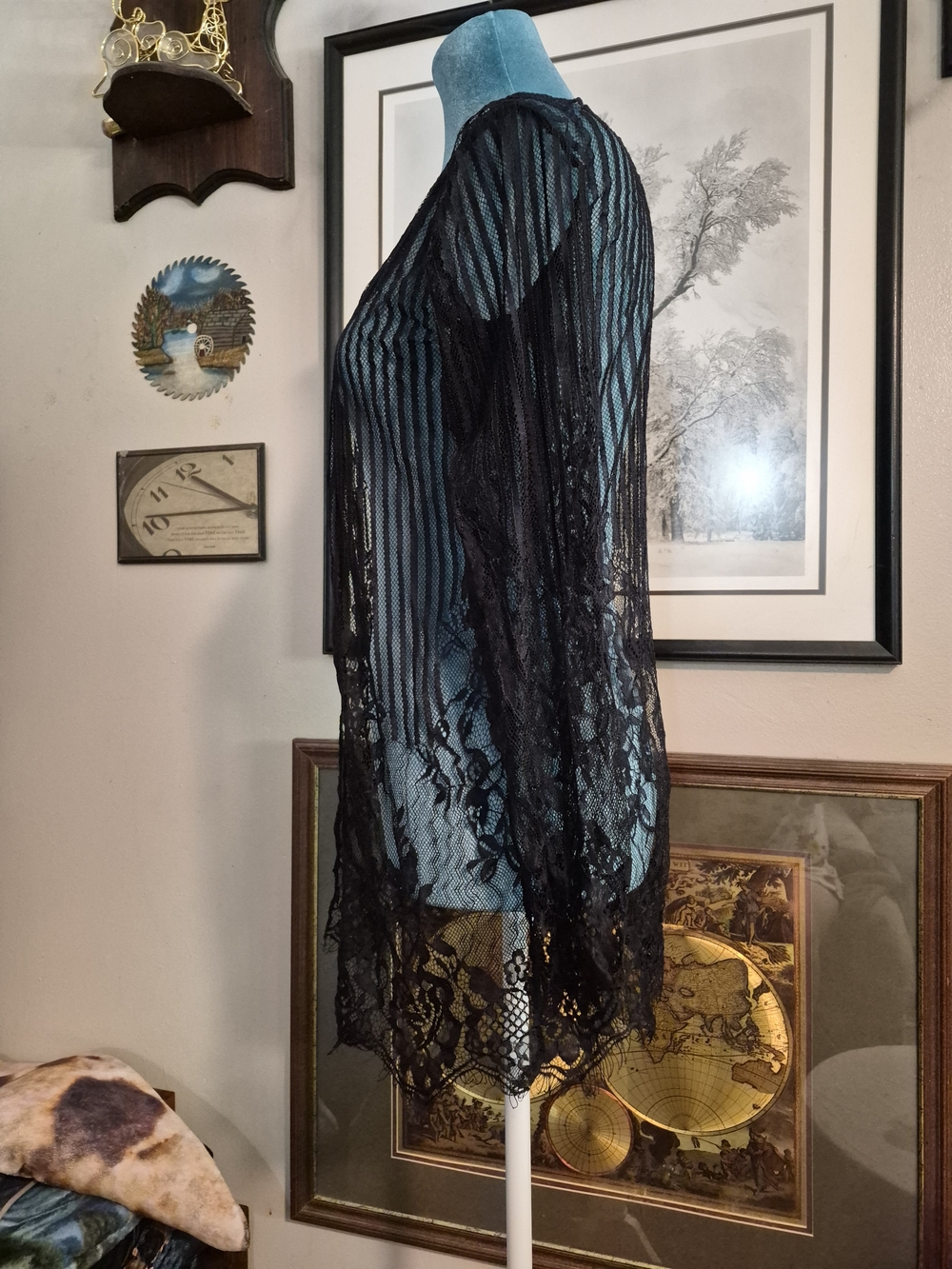 [SOLD]Black Floral Lace Sheer Open Front Cardigan Jacket - Picture 3 of 7